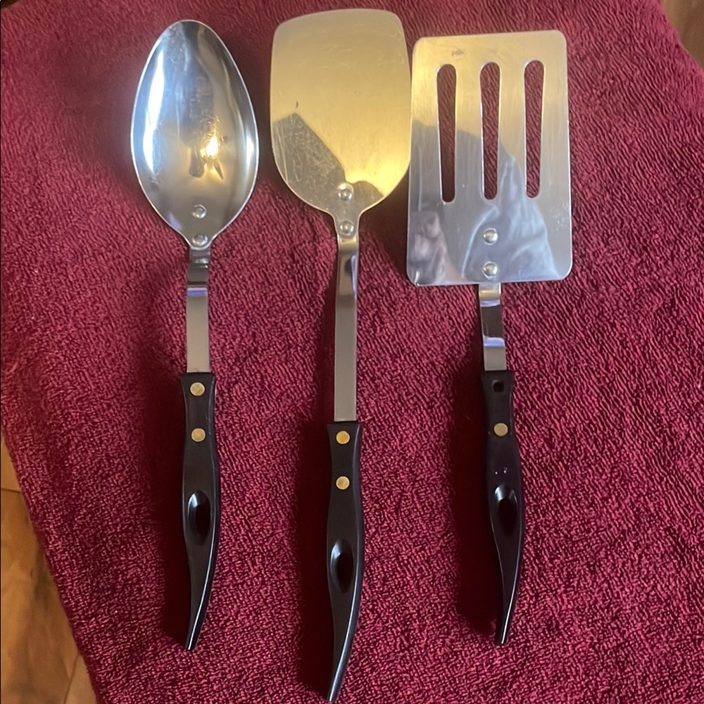 STANLEY Vintage Stainless Steel Kitchen Utensil Set with Black Handles